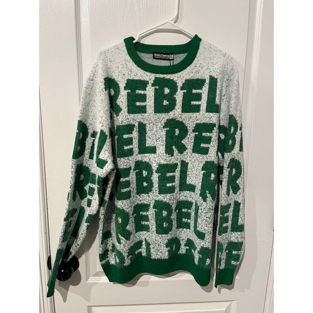 Rebel Minds REBEL All Over Print Sweater Mens XL Green White Crewneck Pullover N